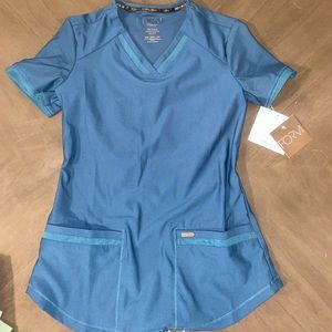 V Neck Cherokee Form Scrub Top in color Caribbean